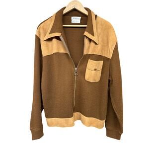 Sportswear Vintage 1970s Men's Zip Up Knit Jacket Breast Pocket XL Brown Retro